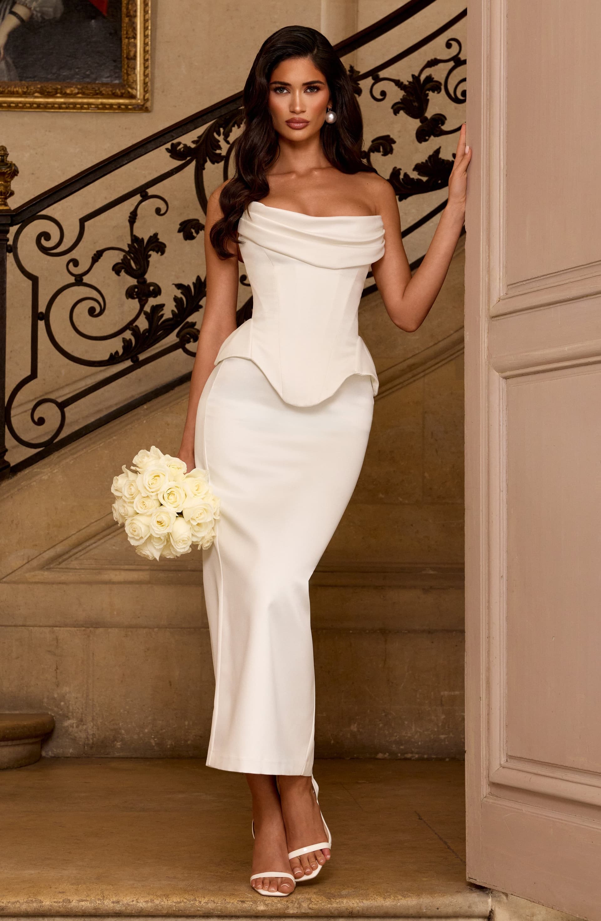 Jamila Ivory Duchess Satin Corset with Boning and Lace-Up Back