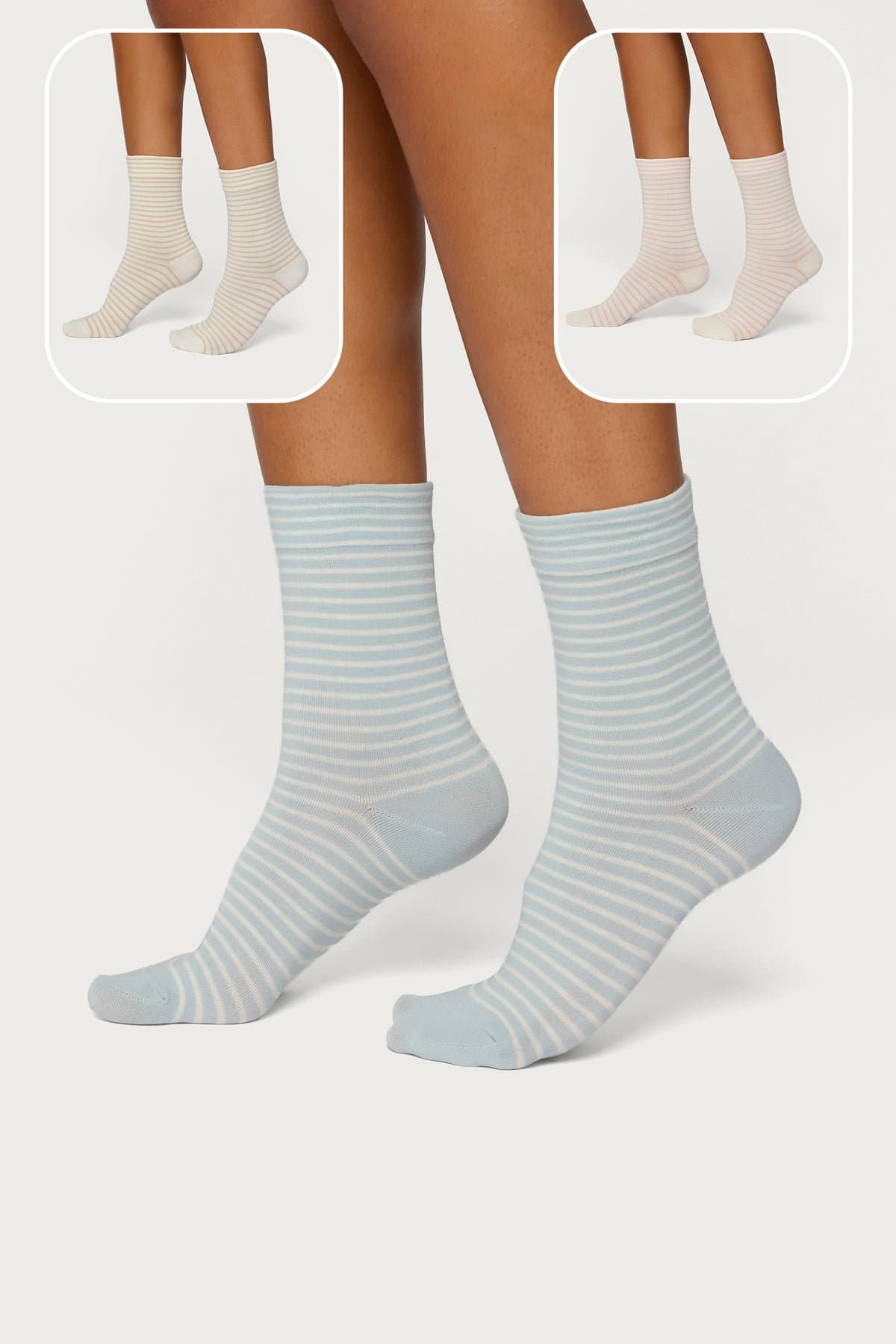 Pack of 3 Striped Socks - Cotton Polyester Spandex Blend, 11 Inch Length
