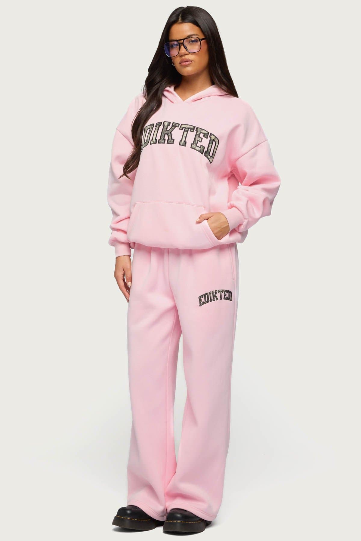 Camo Crush Edikted Sweatpants - Straight Leg Fit, Polyester Cotton, Camo Graphic Patch