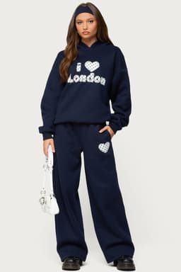 I Heart London Sweatpants with Polka Dot Heart Patch - Polyester Cotton