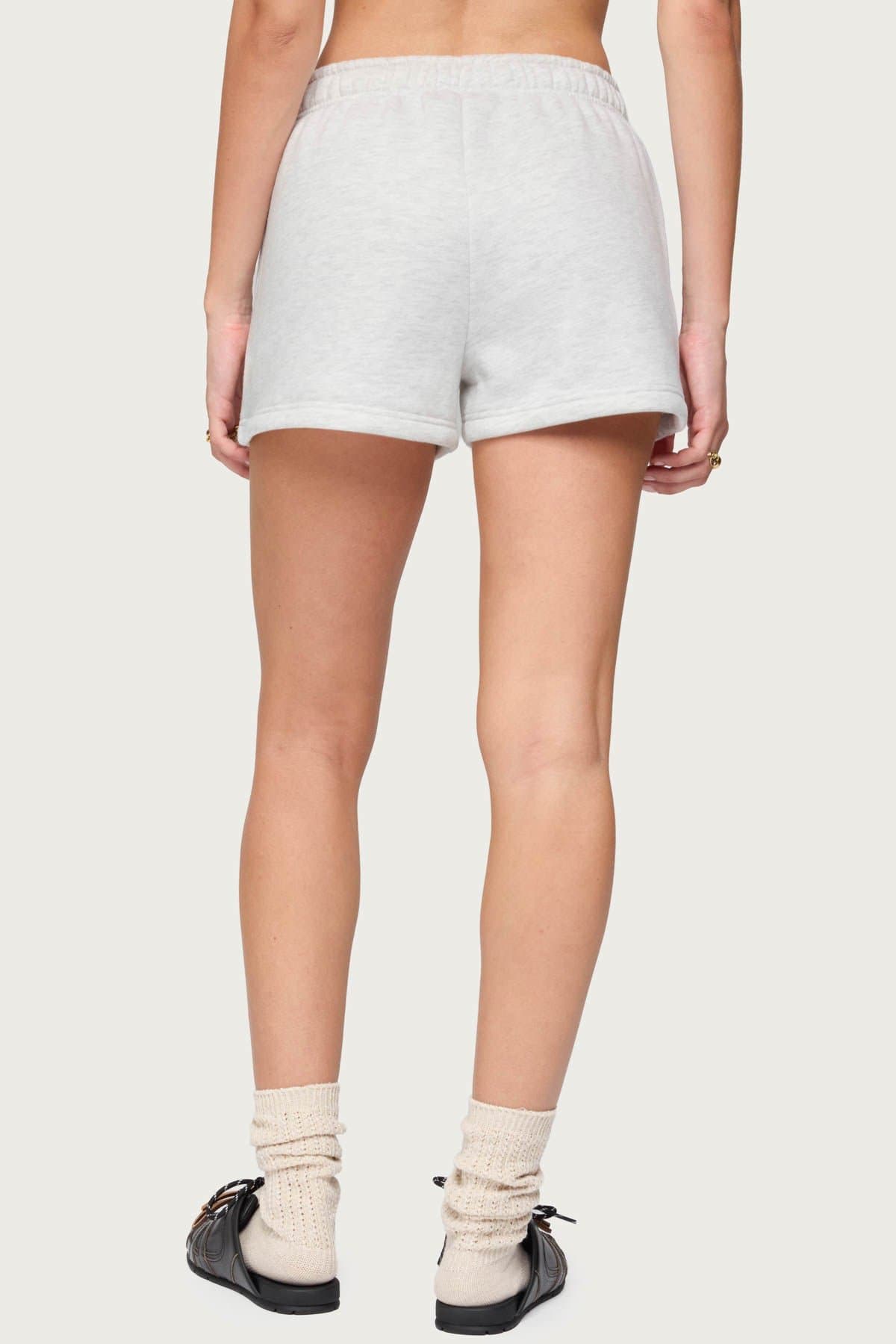 Big Love Edikted Sweat Shorts - Elastic Waistband Heart Patch Polyester Cotton Rayon