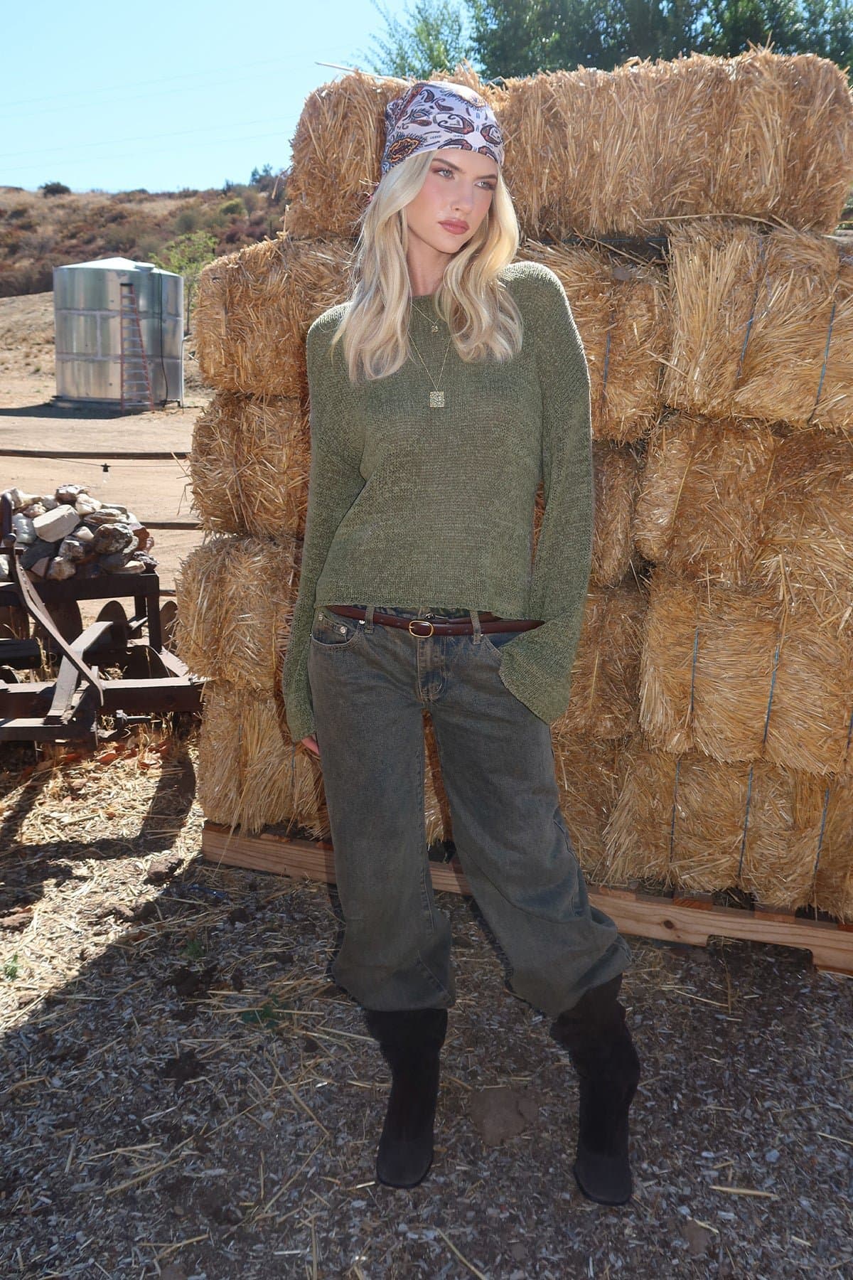 Drop Shoulder Light Knit Sweater - Relaxed Fit Polyester Rayon