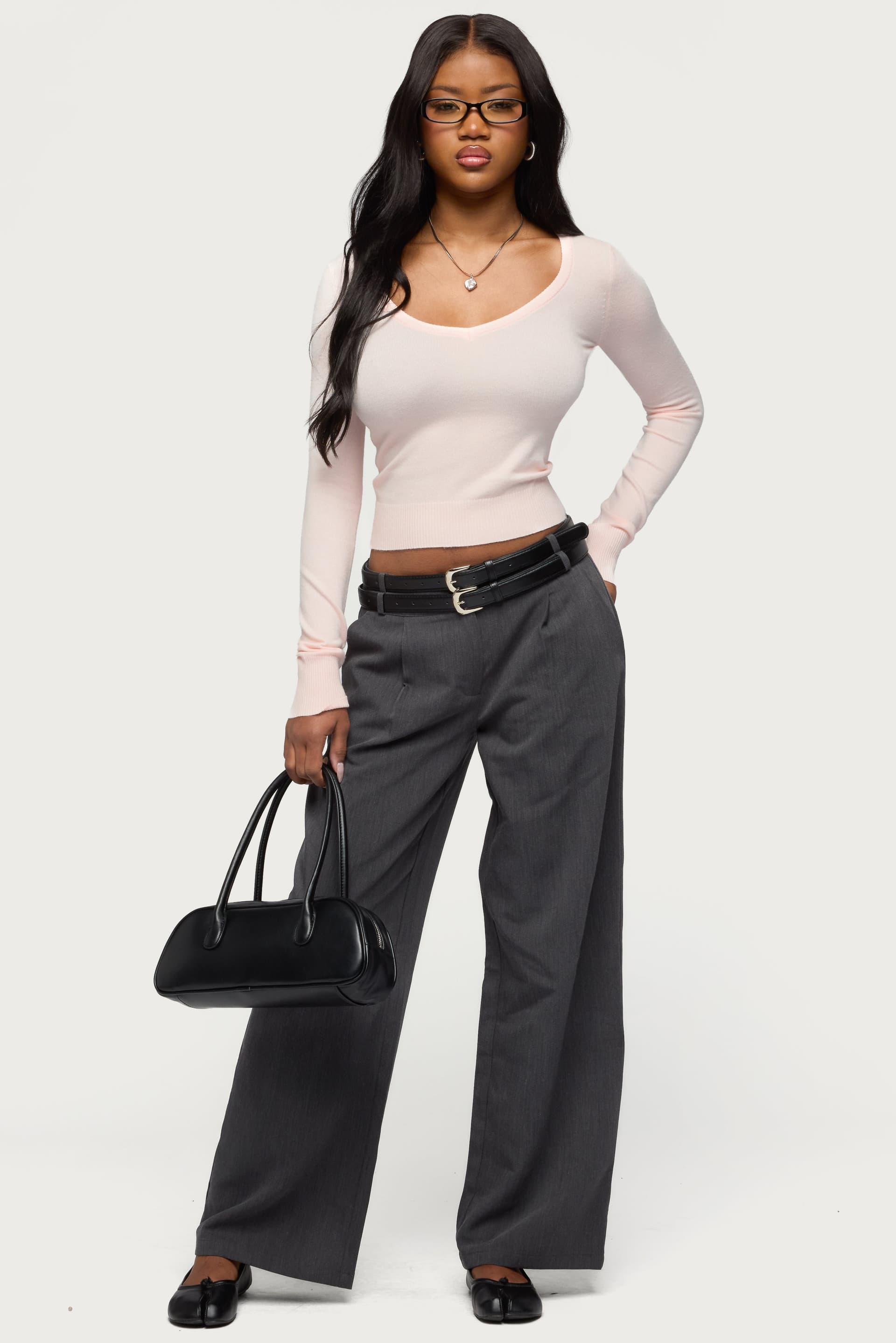 Mercedes Knitted V-Neck Long Sleeve Top - Acrylic Knit