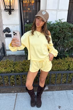 Kordelia Off Shoulder Sweatshirt - Cotton Polyester Rolled Edges Matching Set