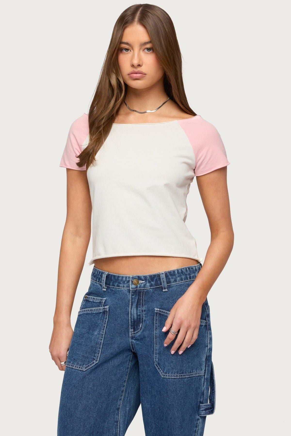 Liva Contrast Raglan T-Shirt - Boat Neck Cotton Polyester Spandex Blend