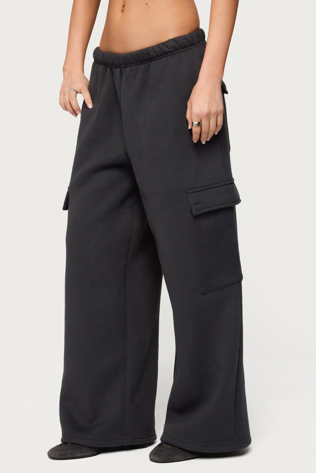 Petite Wide Leg Cargo Sweatpants 100% Cotton