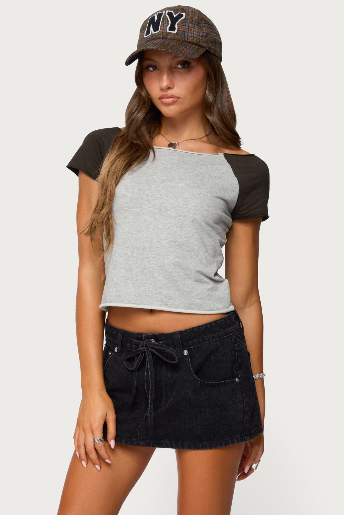 Liva Contrast Raglan T-Shirt - Boat Neck Cotton Polyester Spandex Blend