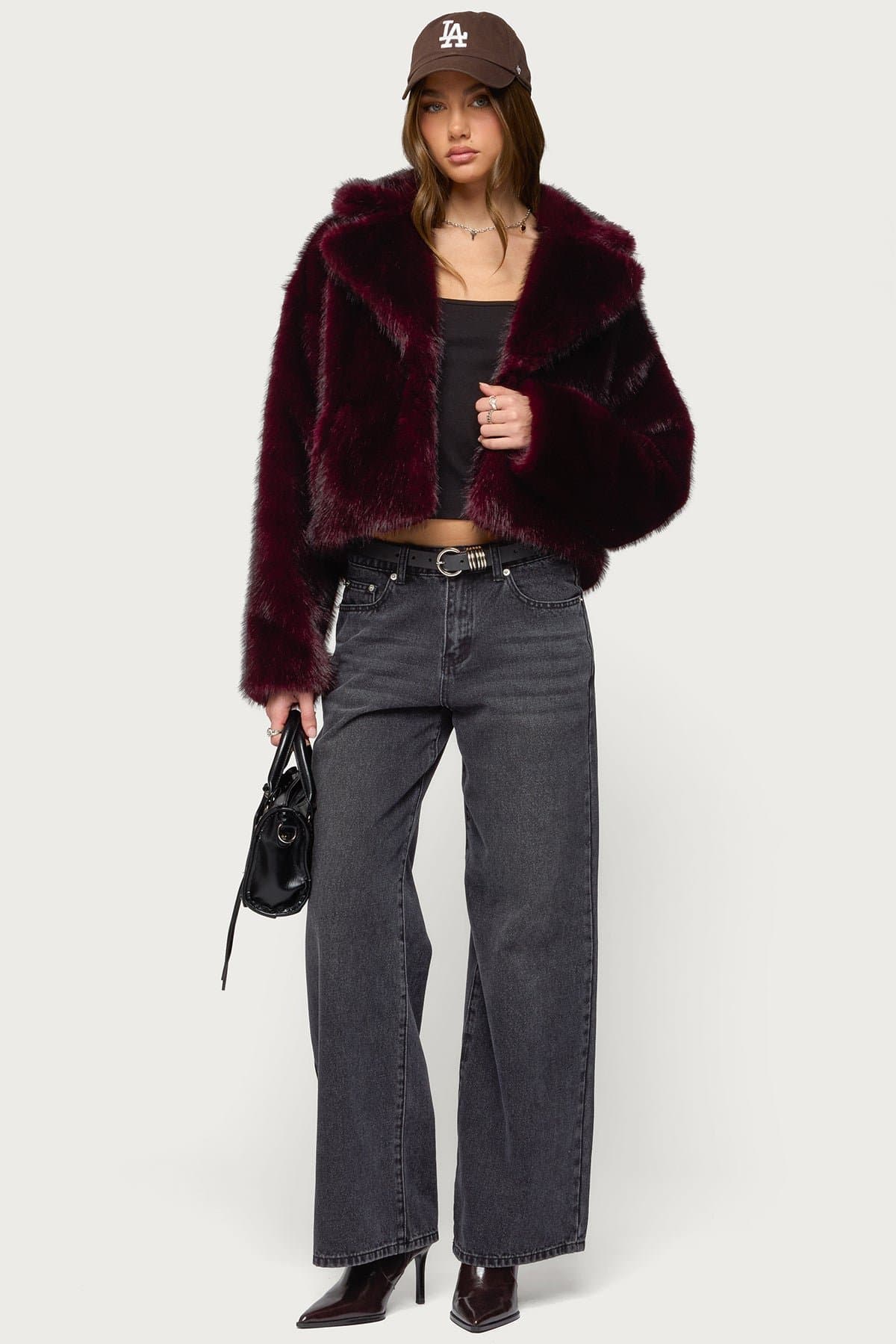Kamilah Oversized Faux Fur Coat - Collared Polyester Winter Outerwear