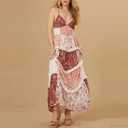 Off-Shoulder Pleated Floral A-Line Midi Dress - Polyester Sleeveless