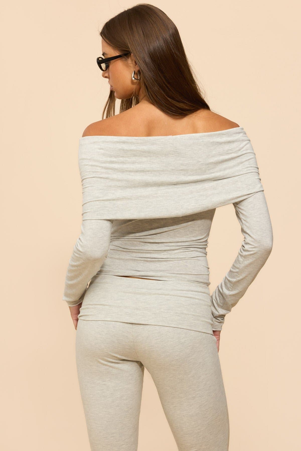 Habiba Foldover Off Shoulder Long Sleeve Top in Rayon Spandex