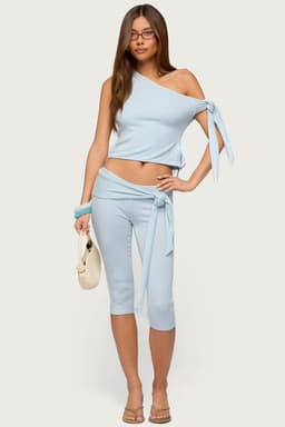 Adara Tie Capri Pants in Cotton Polyester Rayon Spandex Blend