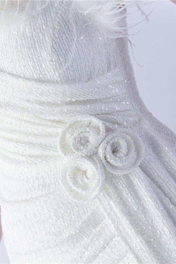 Ostrich Feather Embellished V-Neck Sleeveless Maxi Dress