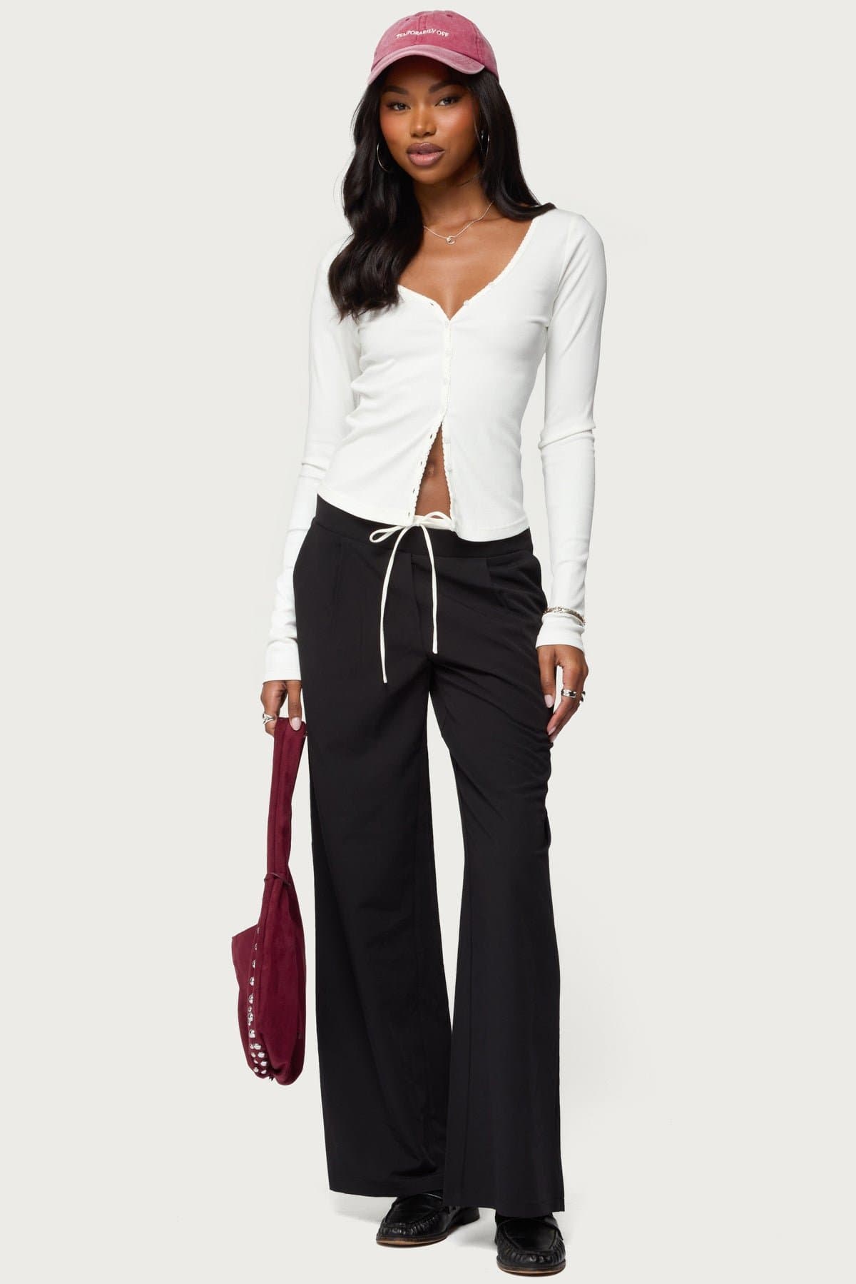 Tanya Button Up Cardigan - V Neck Frilled Trim Cotton Rayon Spandex