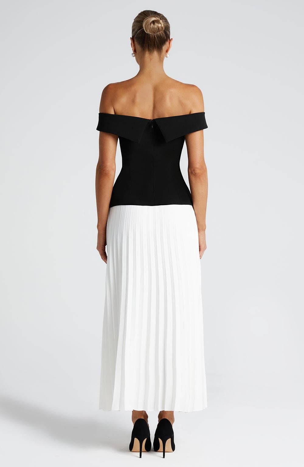 Penny Midi Skirt Ivory Non-Stretch Crepe Pleated Mid-Rise