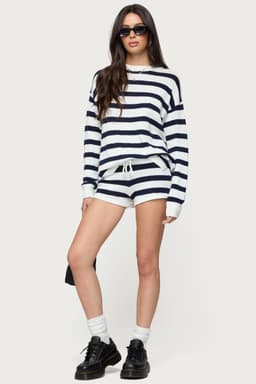 Amaris Striped Knit Shorts - 100% Cotton Lightweight Adjustable Waistband