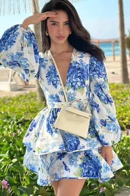 Printed Layered Ruffled Flared Sleeve Floral Mini Dress