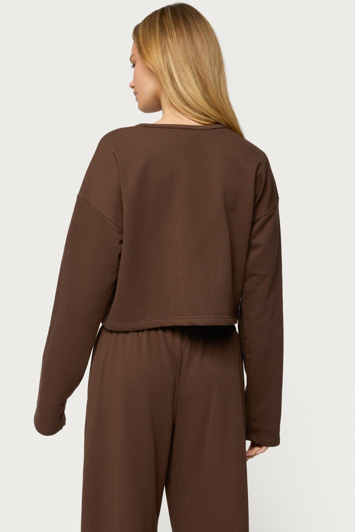 Binah Oversized French Terry Button Up Sweatshirt - Polyester Spandex