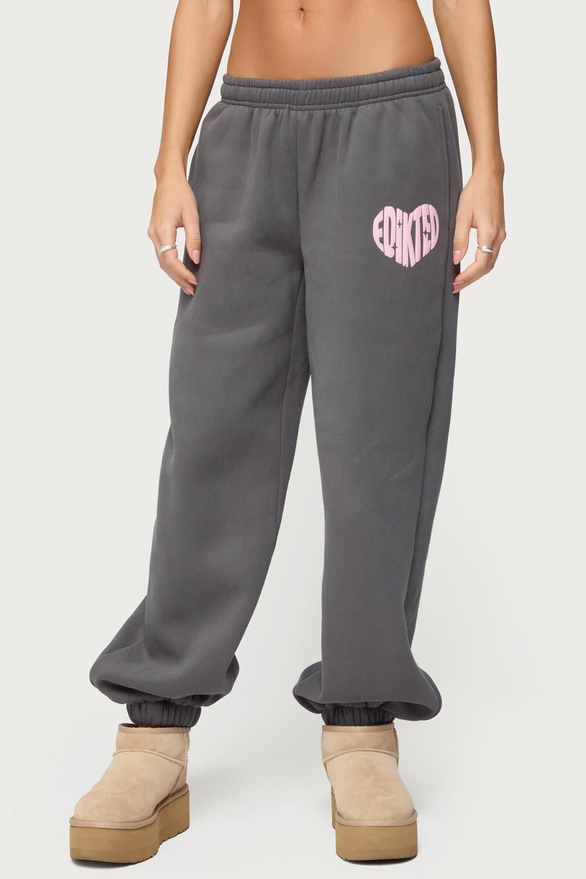 Major Love Edikted Sweatpants - Polyester Cotton Elastic Waistband Puff Print