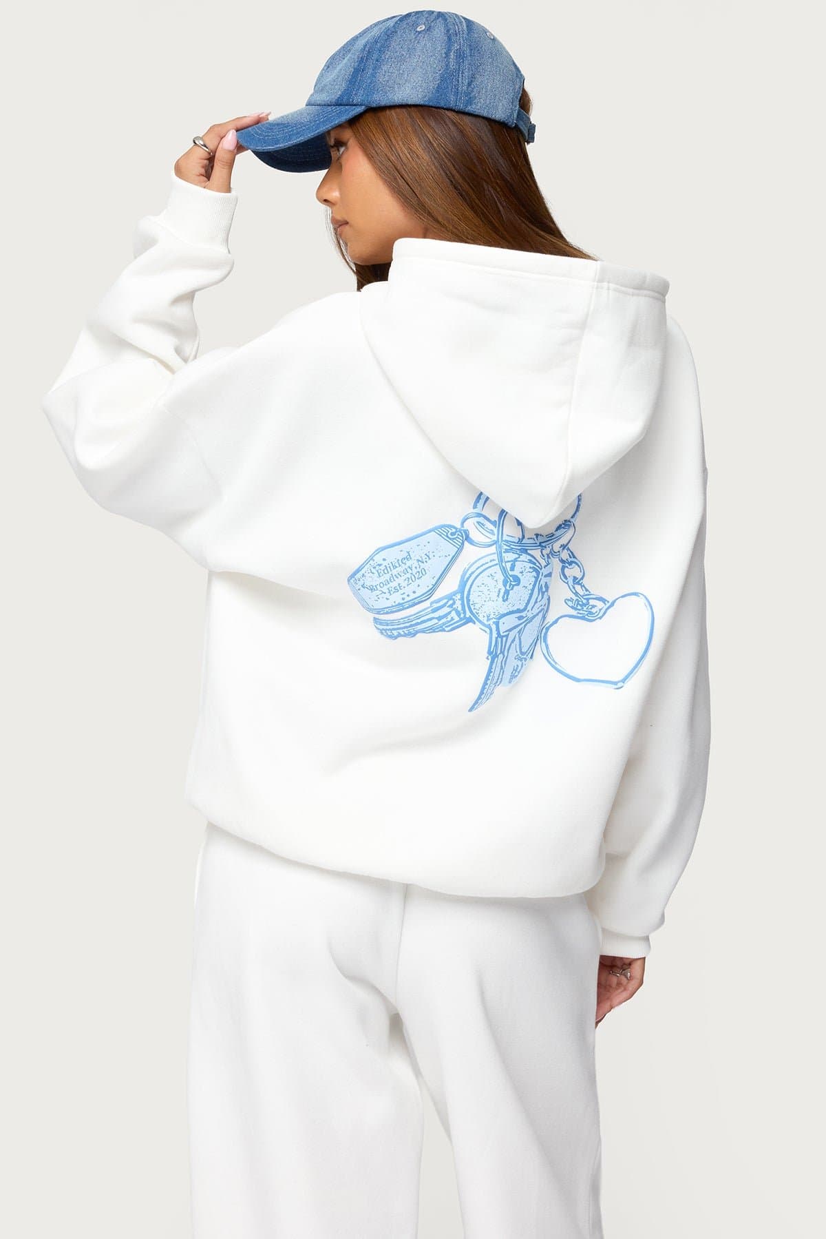 Keychain Cutie Hoodie - Edikted NY Graphic Puff Print Cotton Polyester