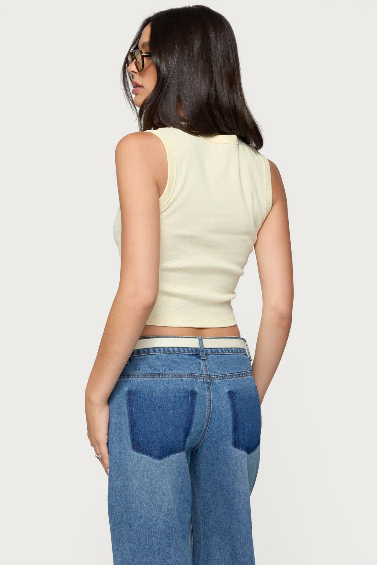 Basel Button Up Tank Top Cotton Spandex Women's Sleeveless Shirt