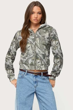 Tayler Camo Zip-Up Hoodie - Cotton Polyester Front Zip Camouflage Print