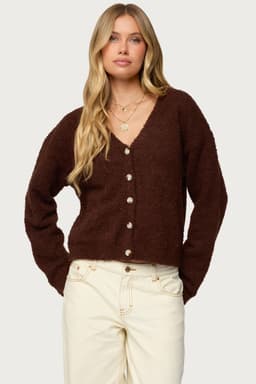 Jade Knitted Cardigan - Long Sleeve Textured Knit Polyester Nylon Button Front