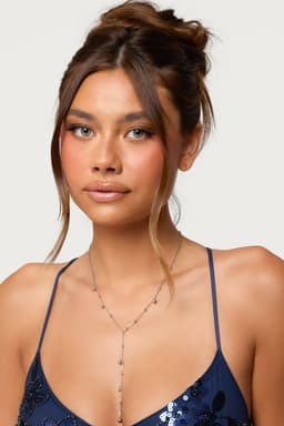 Cascading Bead Necklace - Silver Tone Metal Chain with Bead Detailing, 15.3 Inch Length