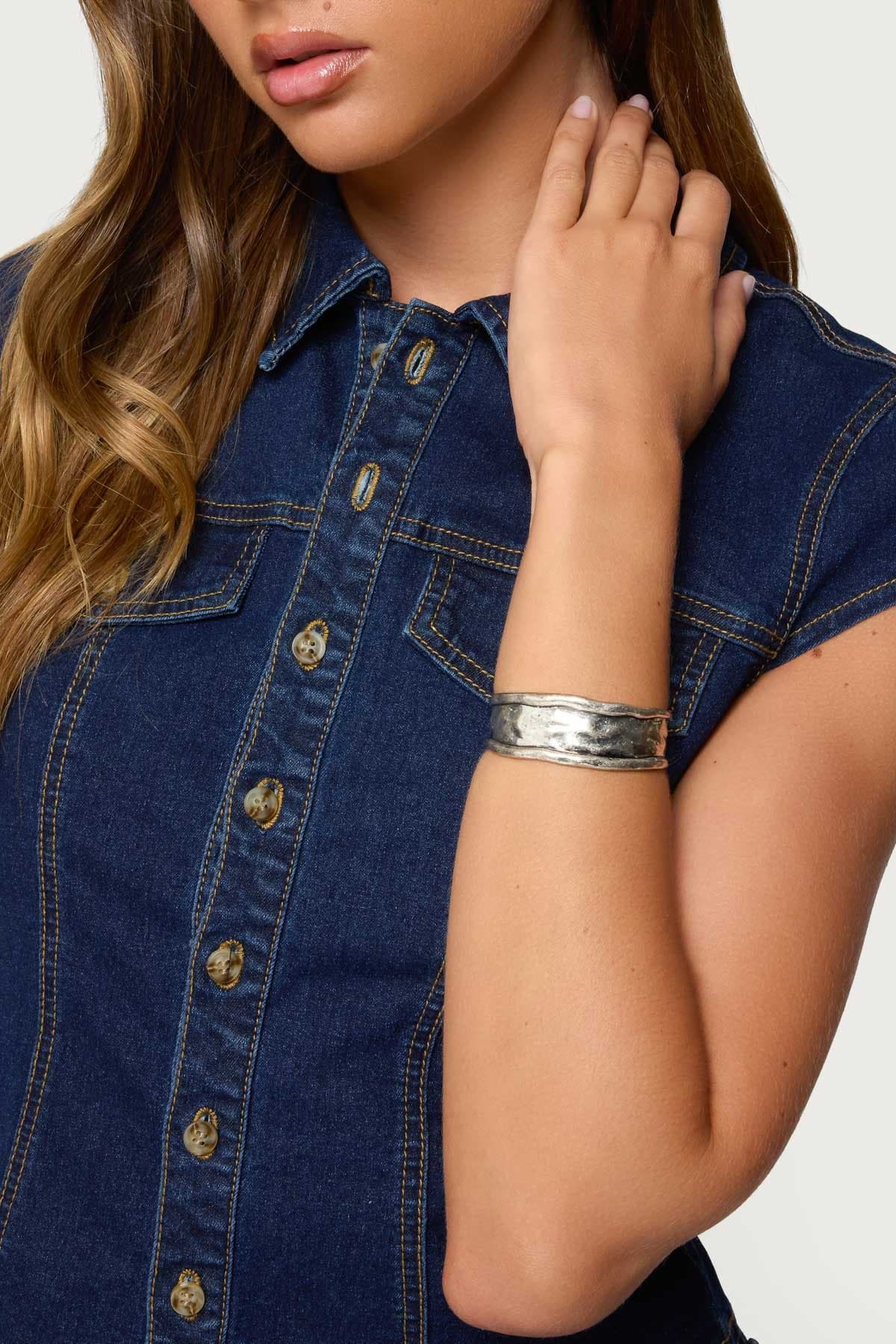 Vintage Look Silver Tone Metal Arm Cuff - 2.7 Inch Length