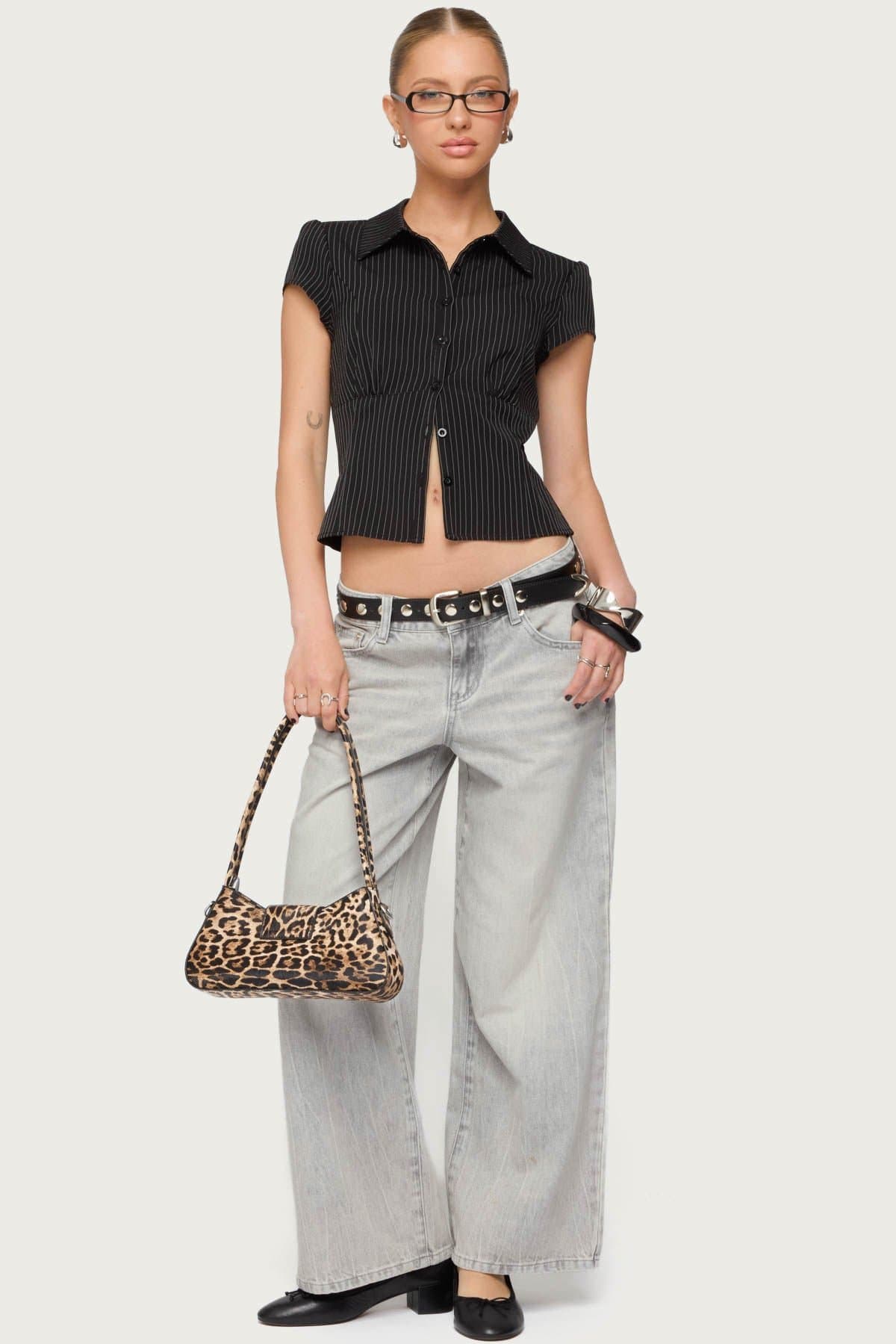 Petite Magda Acid Wash Low Rise Baggy Jeans 100% Cotton