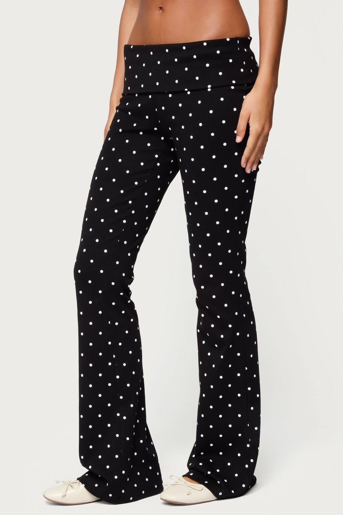 Daliya Polka Dot Fold Over Flared Loungewear Pants - Cotton Spandex
