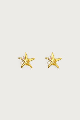 Sea Star Stud Earrings Gold Tone Metal 0.5 Inch Length