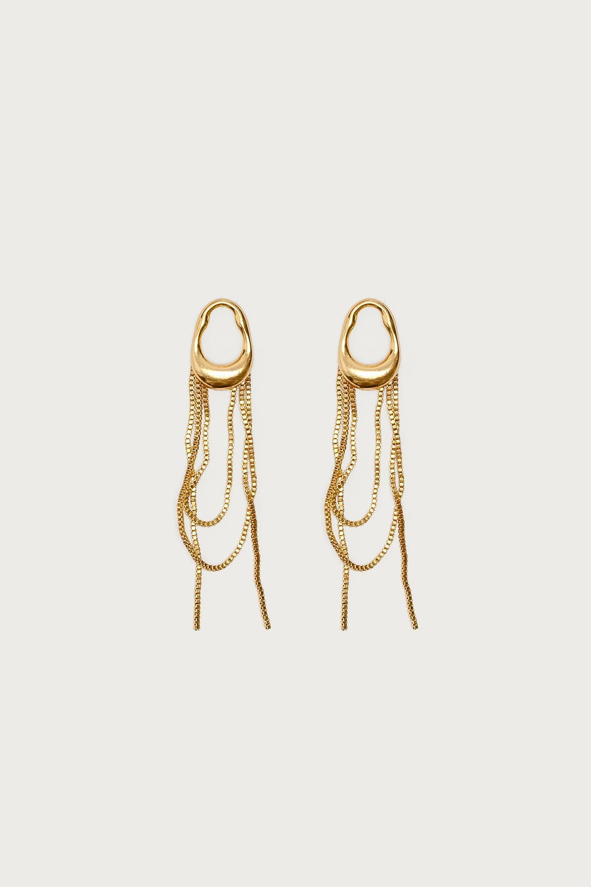 Abstract Dangling Chain Stud Earrings Gold Tone Metal 2.8 Inch Length
