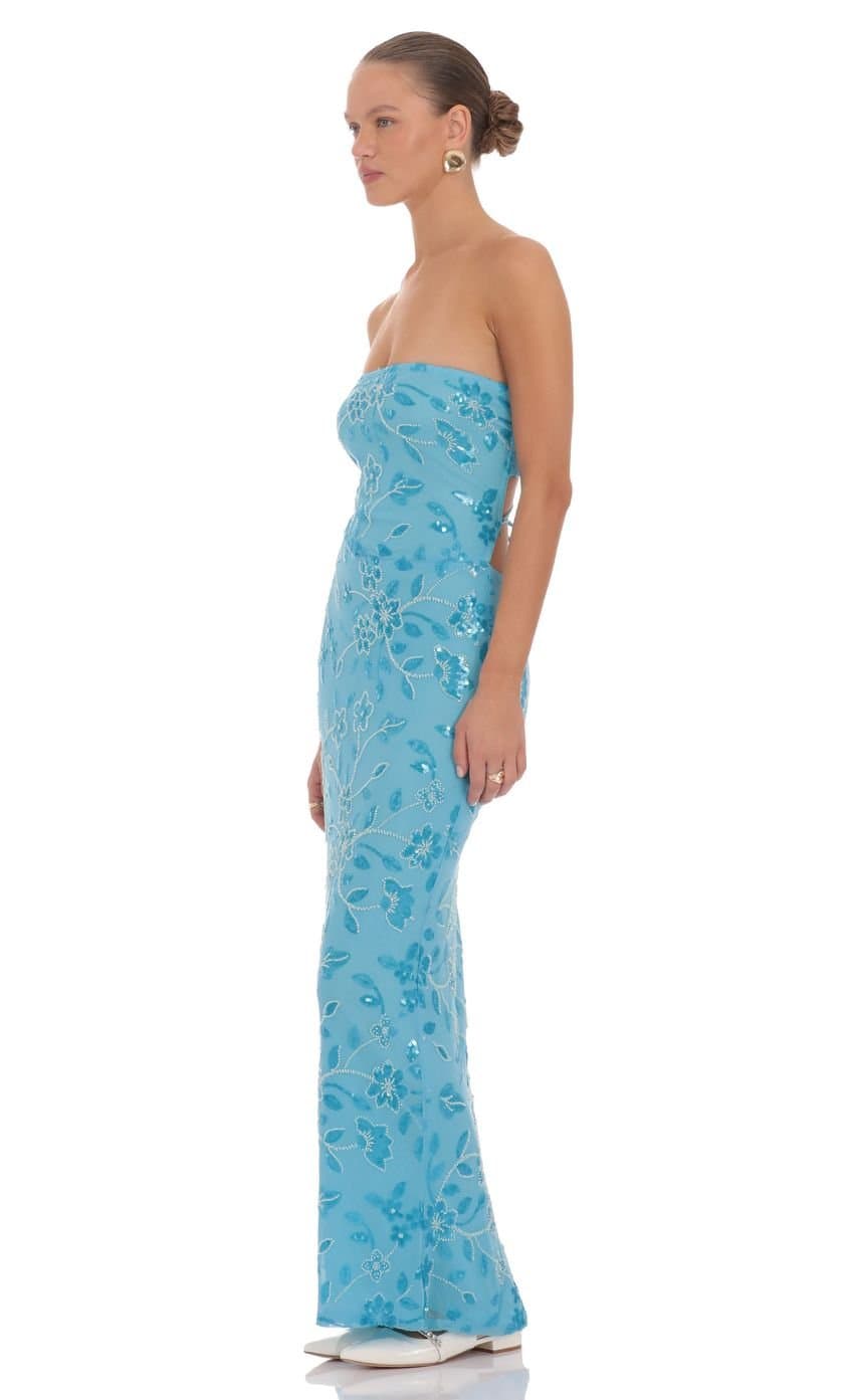 Grace Embellished Maxi Dress in Blue