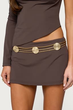 Textured Disc Triple Chain Belt Gold Tone Metal 25.6 Inch Length