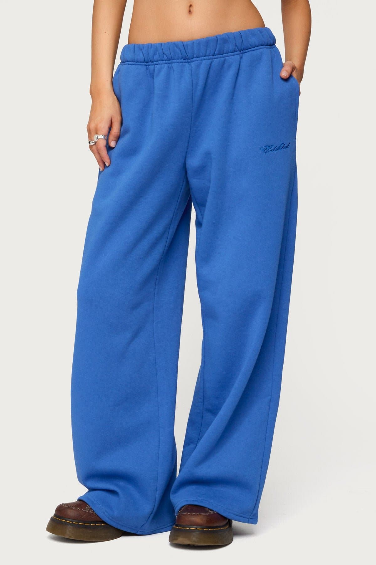 Basic Girl Wide Leg Edikted Sweatpants - Polyester Cotton Embroidered Text