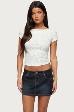 Raglan Boat Neck Floral Print Top - Rayon Spandex Women's Blouse