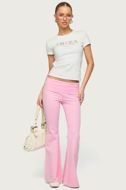 Petite Naomi Foldover Flared Leggings - Cotton Spandex Loungewear Size S Inseam 29.5in