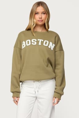 Boston Girl Graphic Crewneck Sweatshirt - Polyester Cotton Blend