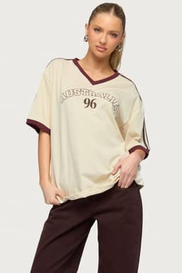 Australia 96 Contrast Oversized V-Neck T-Shirt 100% Cotton