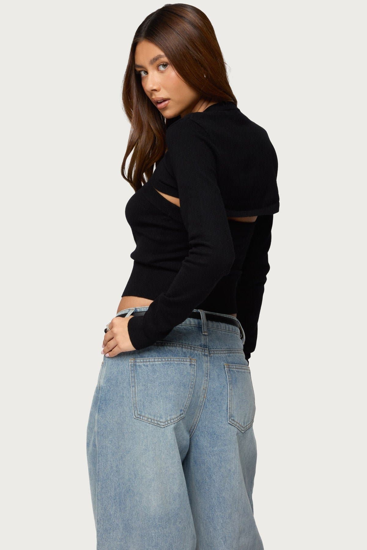 Knit Two-Piece Shrug and Tube Top Set - Rayon Polyester Nylon