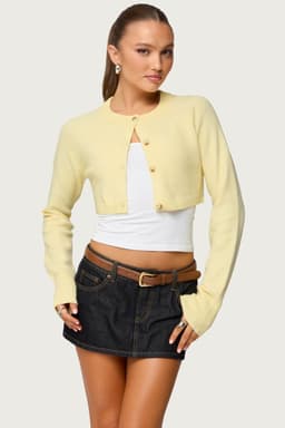 Morgynne Cropped Knit Cardigan - Polyester Nylon Spandex Button Front Fit