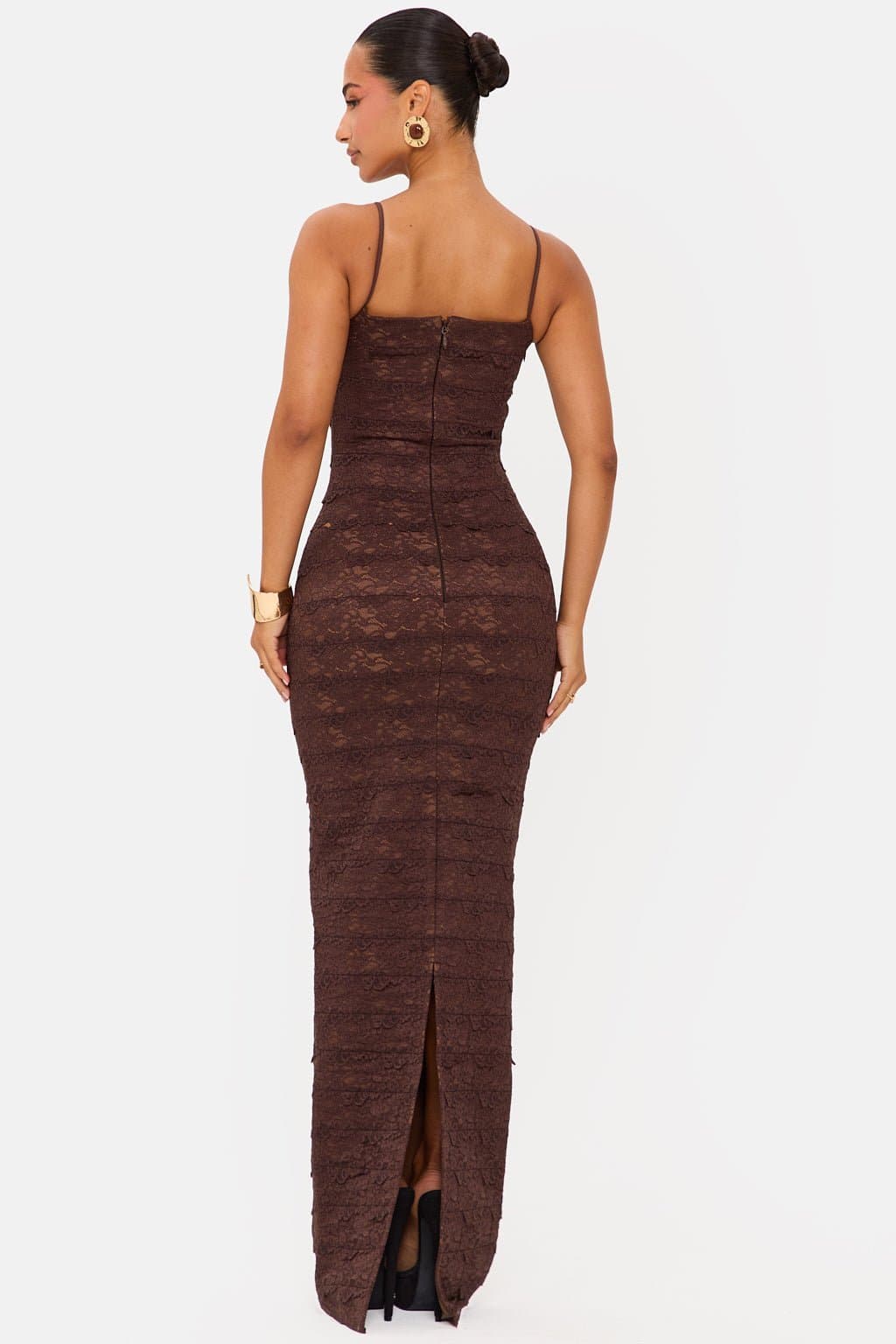 Desire Square Neck Structured Bandage Midi Dress with Back Split