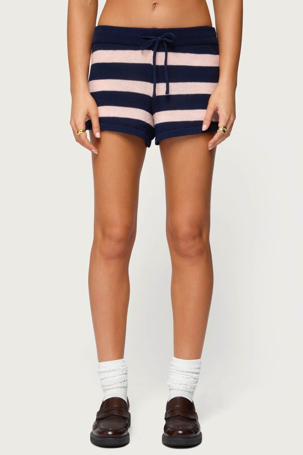 Amaris Striped Knit Shorts with Adjustable Waistband 100% Cotton