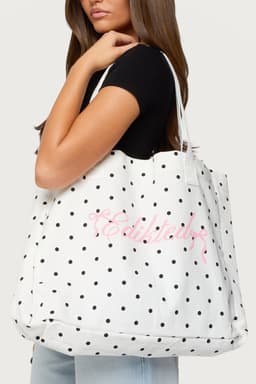Edikted Bow Tote Bag Polka Dot Print Polyester Cotton 23.2x14.6in