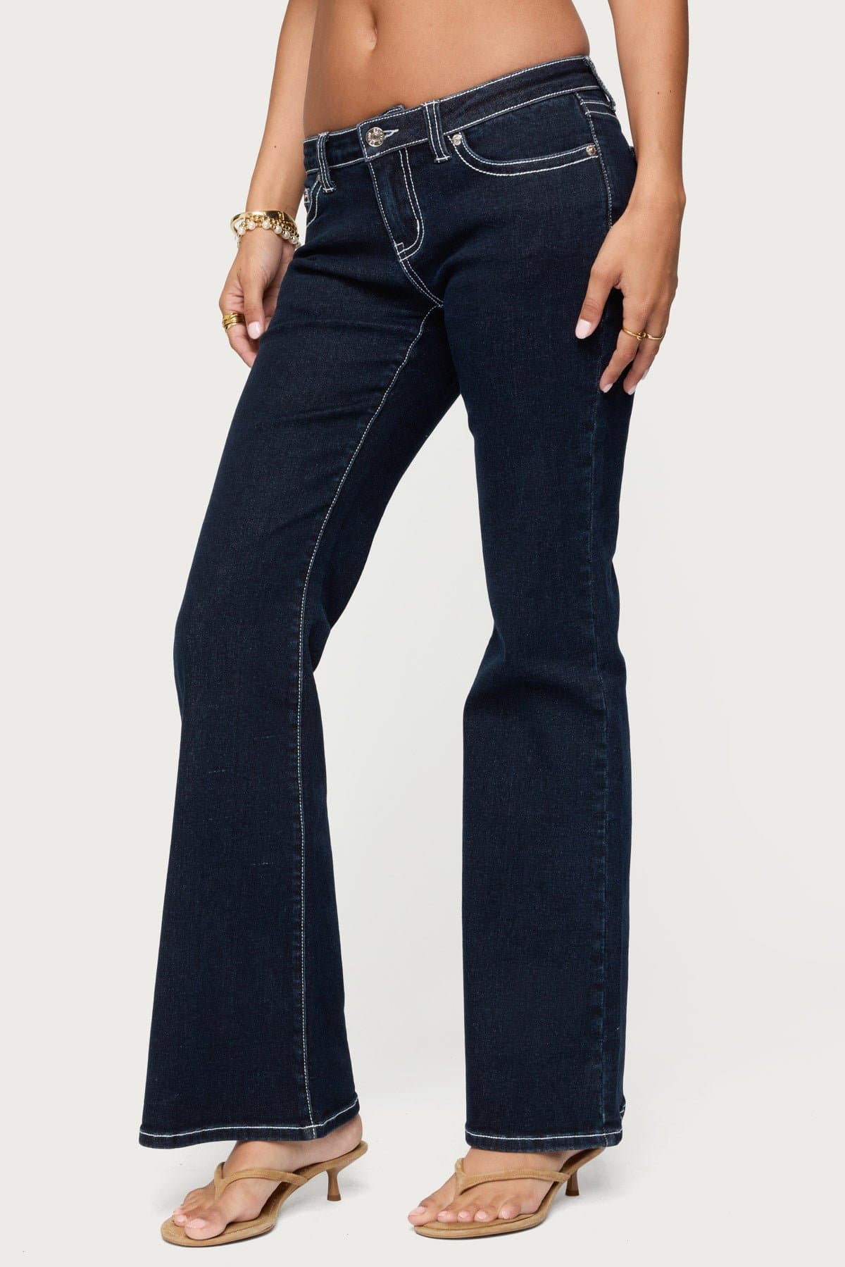 Louis Contrast Low Rise Bootcut Jeans - Stretch Denim Cotton Polyester Spandex