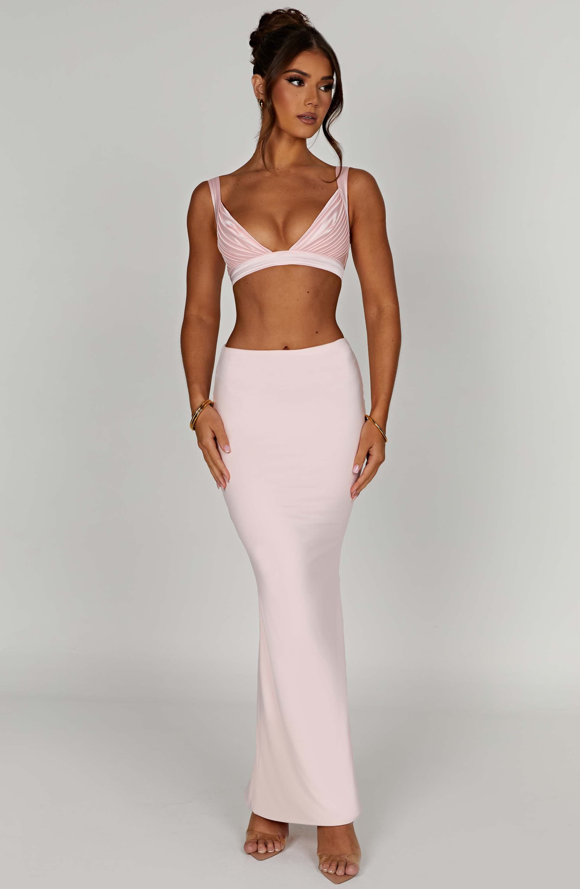 Loren Blush Top - Premium Heavyweight Stretch Satin Bralet with Plunge Neckline