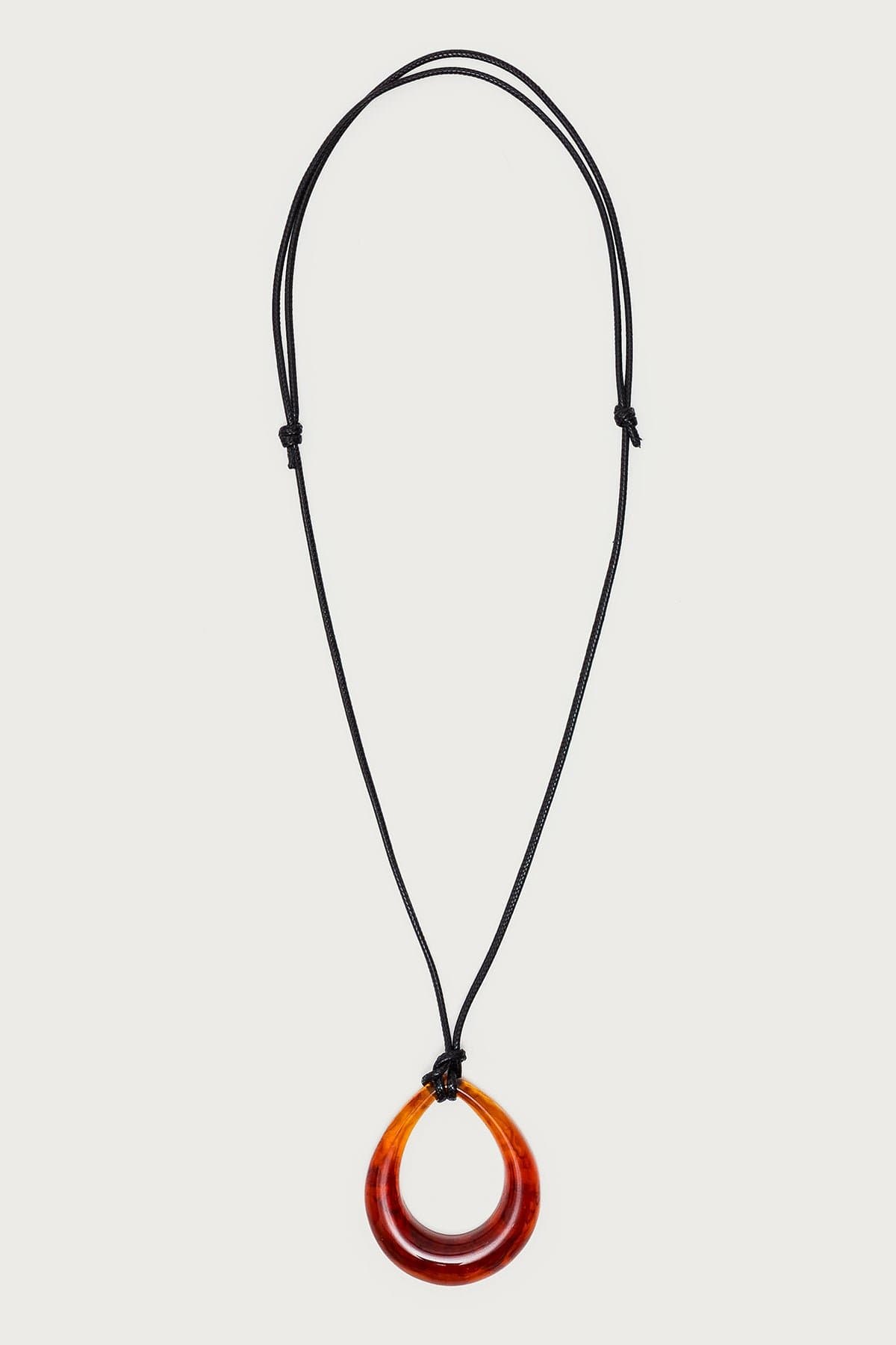 Oval Ring Cord Necklace with Resin Pendant - 15.7 Inch Length