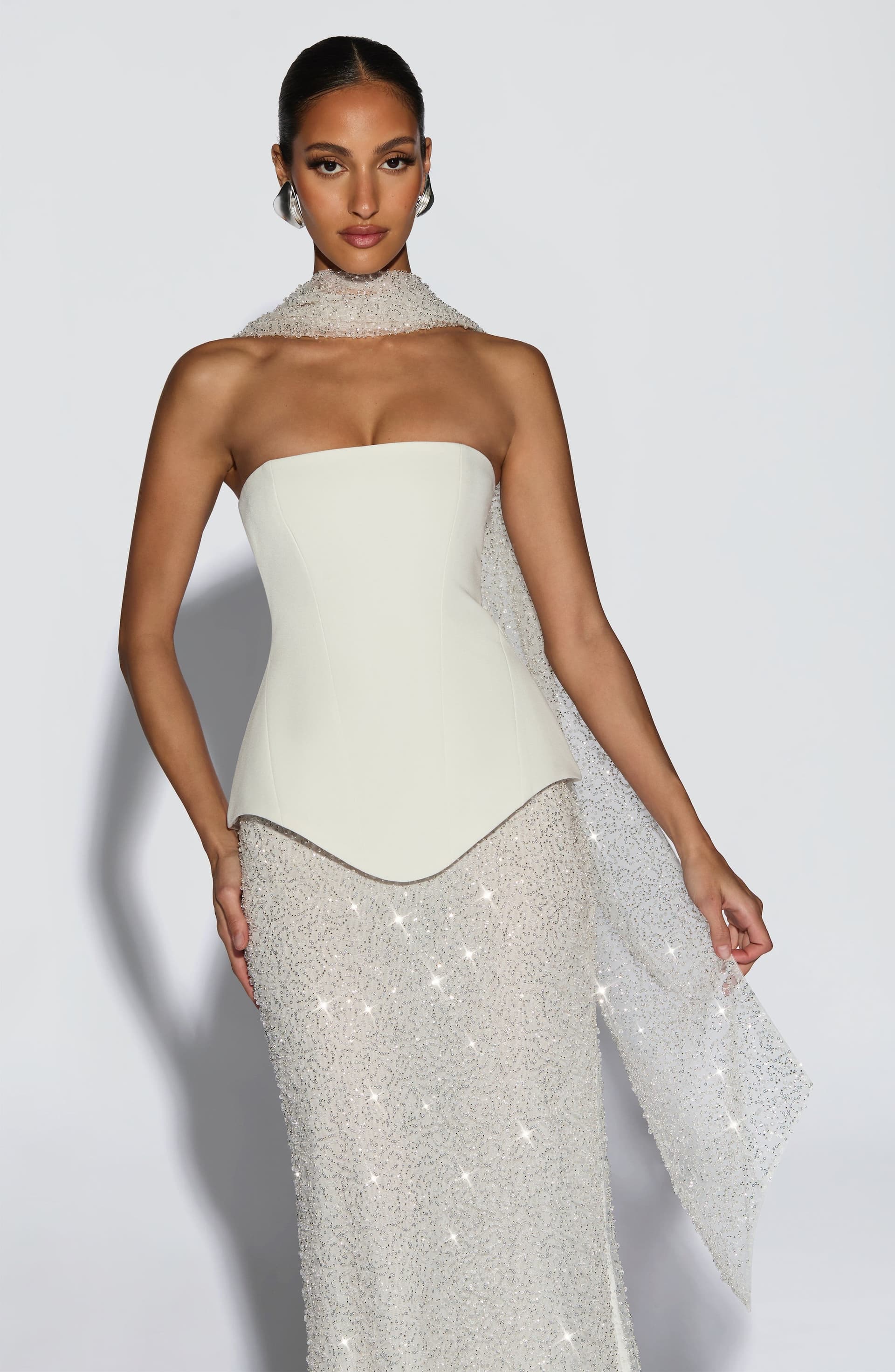 Oakley Corset Ivory Longline Structured Bodice Non-Stretch Crepe