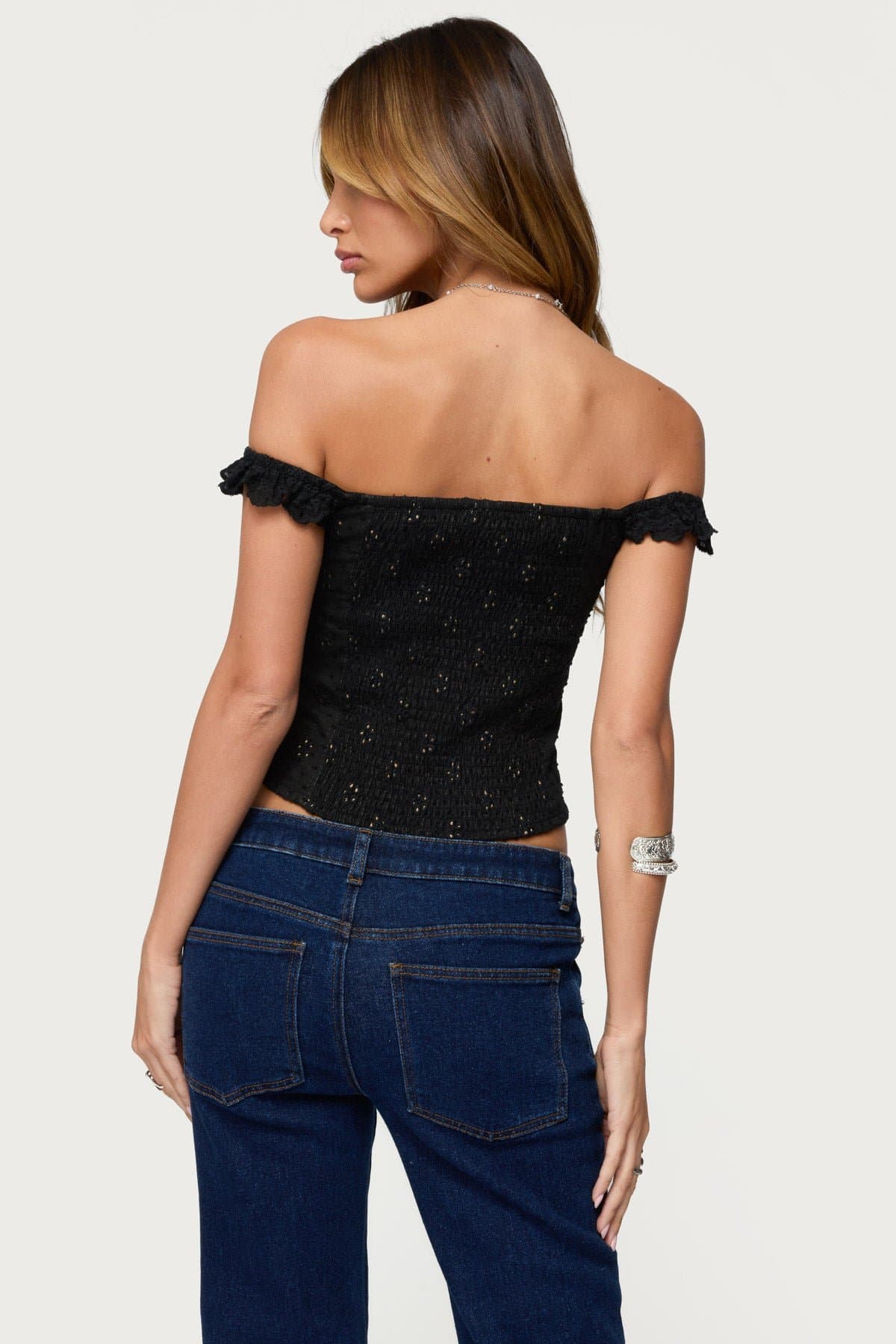 Jordana Ruffle Eyelet Off Shoulder Top 100% Cotton