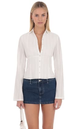 Mila Button Front Top in White